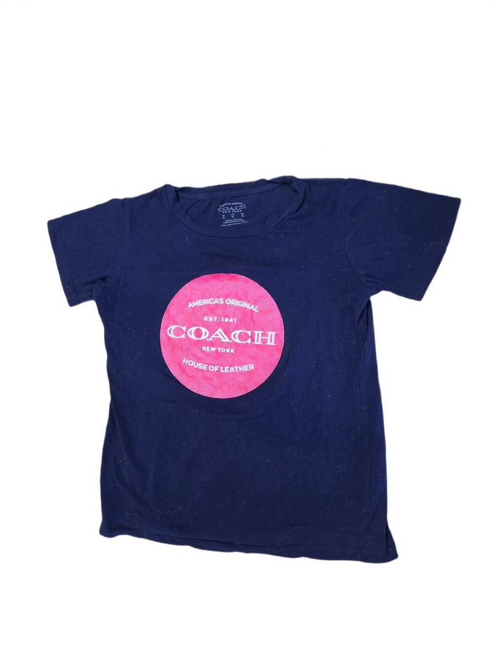 Coach Navy Short Sleeve Tee with Pink Logo Circle